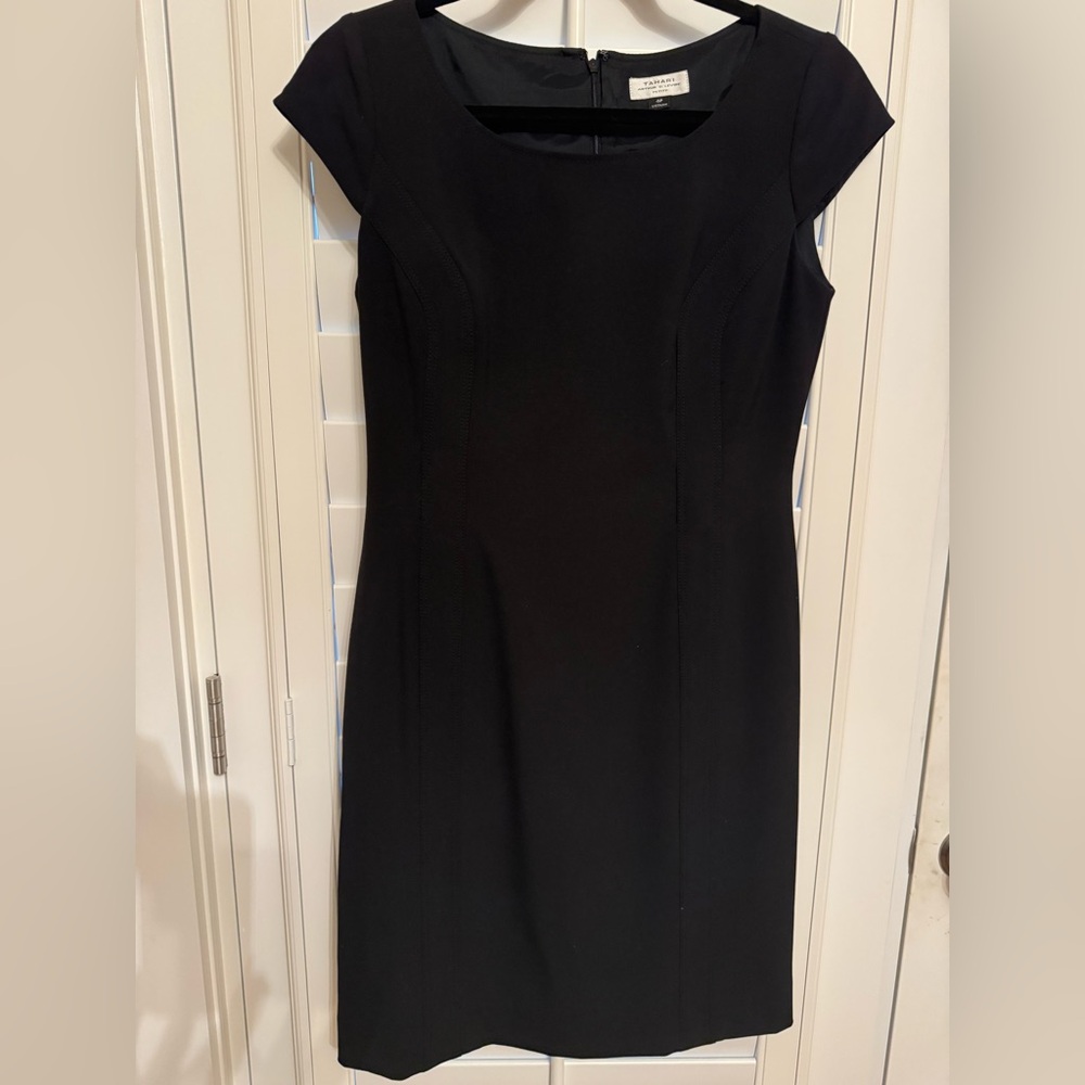 Tahari Black Sheath Midi Dress with Square Neck
